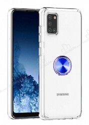 Eiroo Ring Crystal Samsung Galaxy A31 Lacivert Yüzüklü Silikon Kılıf - Eiroo