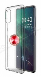 Eiroo Ring Crystal Samsung Galaxy A51 Kırmızı Yüzüklü Silikon Kılıf - Eiroo