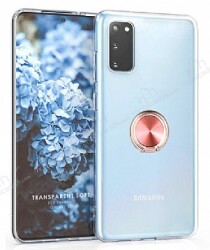 Eiroo Ring Crystal Samsung Galaxy S20 Rose Gold Yüzüklü Silikon Kılıf - Eiroo