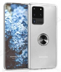 Eiroo Ring Crystal Samsung Galaxy S20 Ultra Siyah Yüzüklü Silikon Kılıf - Eiroo