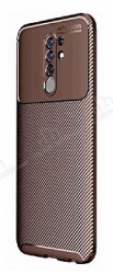 Eiroo Rugged Carbon Xiaomi Redmi 9 Kahverengi Silikon Kılıf - Eiroo