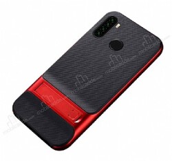 Eiroo Tiger Power Xiaomi Redmi Note 8 Standlı Ultra Koruma Kırmızı Silikon Kılıf - Eiroo