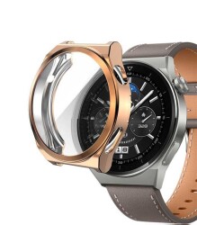 Huawei Watch GT 3 Pro 46 mm Ekran Koruyucu Rose Gold Silikon Kılıf - Eiroo