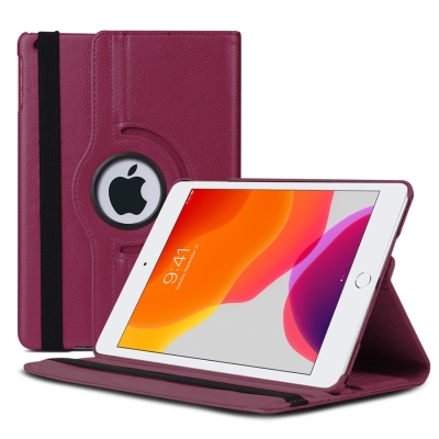 iPad 10.2 / iPad Pro 10.5 360 Derece Döner Standlı Mor Deri Kılıf - 