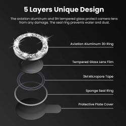 iPhone 12 Pro 6.1 inç Gold Taşlı Kamera Lens Koruyucu - 4