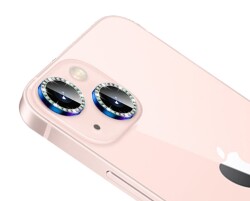iPhone 13 Crystal Taşlı Mavi Kamera Lensi Koruyucu - Eiroo