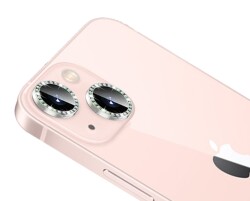 iPhone 13 / 13 Mini Crystal Taşlı Silver Kamera Lensi Koruyucu - Eiroo