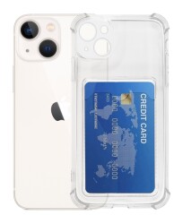 iPhone 13 Kartlıklı Kamera Korumalı Şeffaf Rubber Kılıf - Eiroo