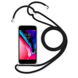 iPhone 6 Plus / 6S Plus Siyah Askılı Şeffaf Silikon Kılıf - Eiroo