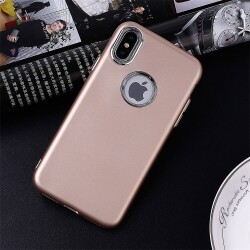 iPhone X / XS Metal Kamera Korumalı Gold Silikon Kılıf - 2