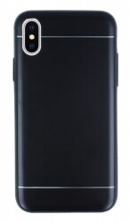 iPhone X / XS Silikon Kenarlı Metal Siyah Kılıf - 1