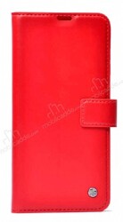 Kar Deluxe Xiaomi Redmi 9T Kapaklı Cüzdanlı Kırmızı Deri Kılıf - Zore