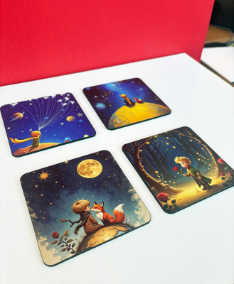Küçük Prens Ahşap Bardak Altlığı 4lü Set - 4