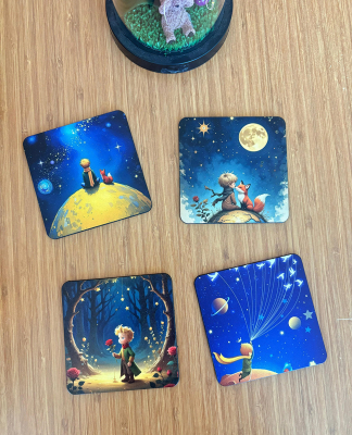 Küçük Prens Ahşap Bardak Altlığı 4lü Set - Eiroo