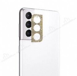Samsung Galaxy S21 Plus Taşlı Gold Kamera Lensi Koruyucu - Eiroo