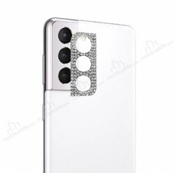 Samsung Galaxy S21 Plus Taşlı Silver Kamera Lensi Koruyucu - Eiroo