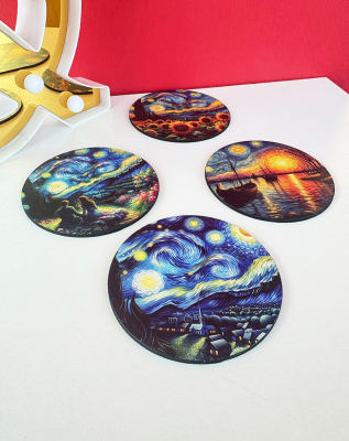 Van Gogh Ahşap Bardak Altlığı 4lü Set - 3