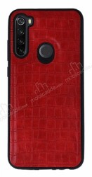 Xiaomi Redmi Note 8T Silikon Kenarlı Kırmızı Deri Kılıf - Eiroo